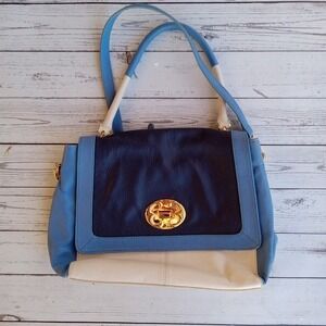 Emma Fox‎ Leather Satchel Shoulder Bag Colorblock Fox Logo Luxury Chic Crossbody